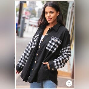 Haptics Buffalo Plaid Color Black Button Down Jacket